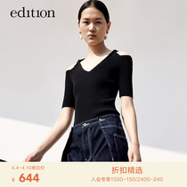 Edition repairs body knitwear woman summer new design senses kinder shoulders V collar slim fit T-shirt knit