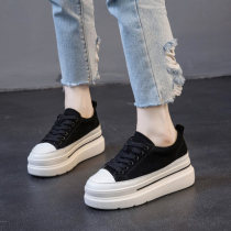European station tide brand canvas shoes womens 2021 new autumn muffin bottom increased casual wild leather white shoes