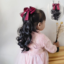 Childrens wig strap ponytail head Jewelry Princess modeling clip baby braid dance girl medium long bow
