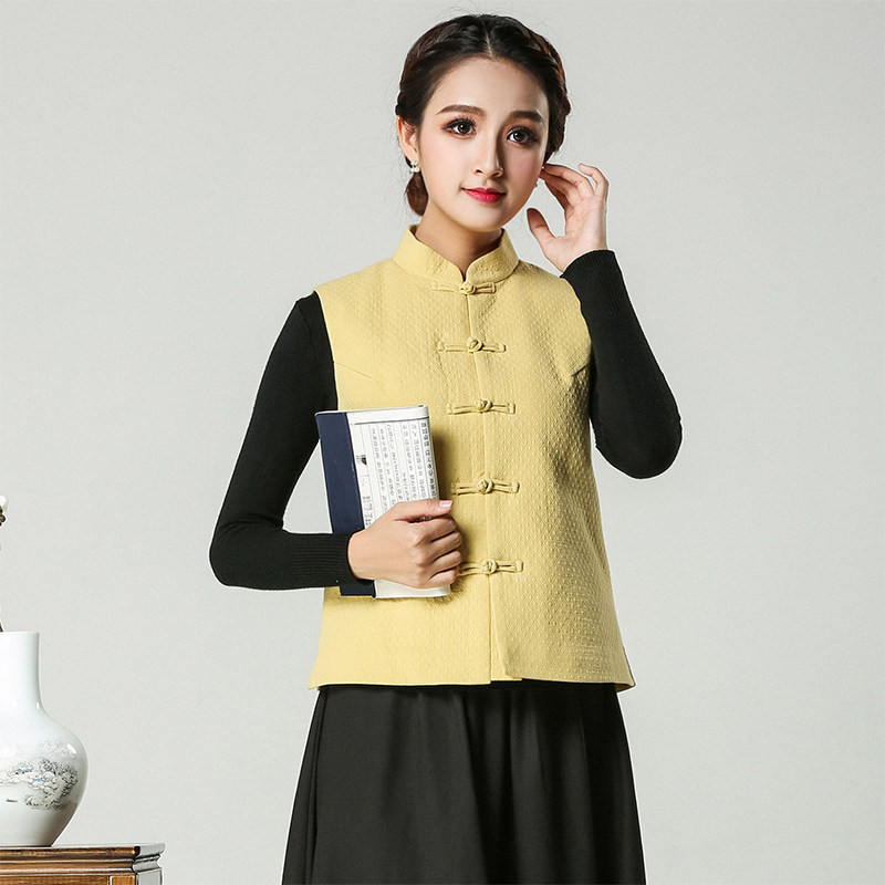 Tang dress womens Chinese armor cheongsam vest Chinese autumn and winter dress plus cotton retro disc buckle top New Years wear 610