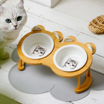 Ceramic Cat Bowl double bowl Cat Food Basin Kitty Supplies Ceramic Pet Dog Rice Bowl Drinking Water Pitched Rack Neck Cat Food Basin