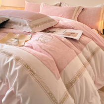 Fan-style light extravagant High sense Four sets of full cotton thickened grinding wool pure cotton linen bed Ogasawara bedding winter bed bedding