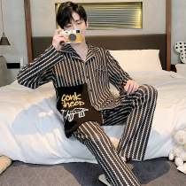 Pajamas mens cotton long sleeves fashion trend mens plus size can be worn outside the spring summer 2022 new homewear set