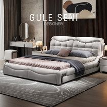 Nordic Leather Bed Genuine Leather Bed Modern Minimalist Double Bed 1 8 m Master bedroom Storage Wedding Bed Light Lavish Red Leather Art Bed