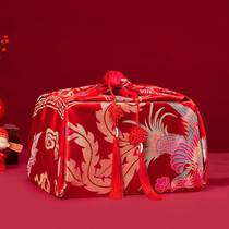 Wedding Baggage Leather Bilayer Chinese Wedding Celebration Supplies Happy Basin Wrap Cloth Colorful Dragon Phoenix Red Cloth Bridal Escort