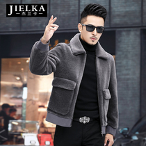 New grain wool sheep shorn short one-piece fur coat Haining leather leather fashion fur jacket mens clothing
