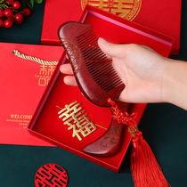 Wedding supplies Wooden comb Wedding mandarin duck dragon and phoenix red comb Bride dowry props Maiden wedding comb