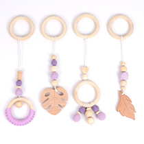 New wool beads baby room decoration pendant Beech molar stick cotton woven wooden ring teether pendant 4-piece set
