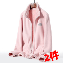  Double-sided wear stand-up collar hooded womens fleece jacket autumn and winter plus velvet thick coral velvet jacket fleece mens spring and autumn