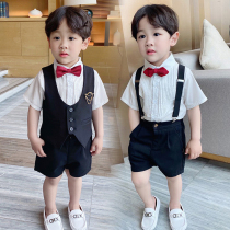 Flower girl boy suit Summer wedding boy little host dress suit Black handsome childrens piano performance suit