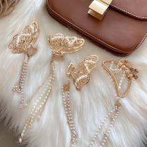 Japanese and Korean metal butterfly tassel grip clip Korean girl temperament elegant pearl hairpin headdress back of the head hairpin female
