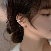 Little Elk man 925 sterling silver pierced female shellfish pearl tassel ear clip female ear bone clip Fairy earrings Stud earrings earrings