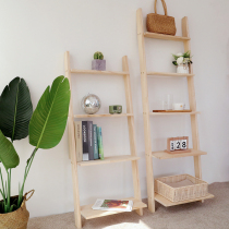 ins trapezoidal shelf Solid wood living room corner storage rack Nordic simple floor-to-ceiling bookshelf Multi-layer balcony flower rack