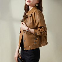 European station 2021 autumn and winter new leather jacket jacket top high end short sheepskin casual coat womens wear
