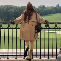 Khaki windbreaker womens small 2023 new autumn British style high-end splicing mid-length coat jacket