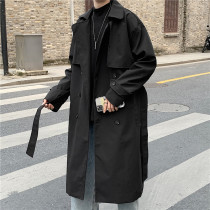 Autumn ins Hong Kong style brand double-breasted medium long trench coat male handsome over knee cloak loose bf coat
