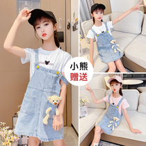 Girl Summer Dress Braces Dress 2022 New Ocean Air Korean Version Children Dress Up Dress CUHK Child Casual Denim Pendant With Skirt