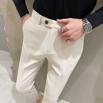 Summer white nine-point trousers mens small trousers Casual slim business Korean version of the trend small foot suit suit pants
