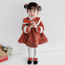 Female baby New Year dress autumn and winter childrens New Years dress baby Chinese style Tang suit year old clothes girl cheongsam winter