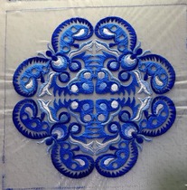 Blue and white porcelain transparent European yarn auspicious Ruyi mesh machine embroidery garment accessories