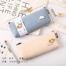 2021 new popular Japanese simple large capacity pen bag ins girl canvas junior high school student pencil stationery box