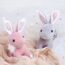 Pink gray Little Bear rabbit plush mini key chain pendant ornaments wedding doll gift box with hand gift