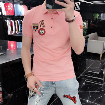 Summer mens short-sleeved polo shirt Tide brand slim sequin embroidery European lapel t-shirt Paul shirt high-end mens clothing