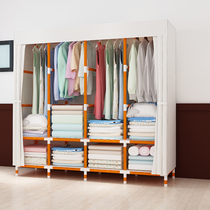  Simple wardrobe solid wood cloth rental room with economical fabric plastic curtain storage bedroom household wooden cabinet