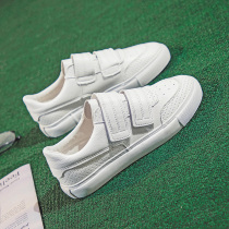 Hong Kong casual leather board shoes womens 2021 summer new all-match velcro white shoes breathable sports canvas shoes