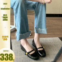 Grapes moms Studiolee French style thick sole small leather shoes round head coarse heels with Mary Jane shoes woman 2022 new spring