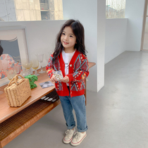Girls woolen sweatshirt cardiovert jacket spring autumn clothing 2022 new baby boy baby foreign air Korean version needle cardiovert blouse