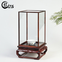Qinshu Rosewood Red Rosewood treasure cage glass cover base solid wood carved Buddha statue Jade display cover box dust cover