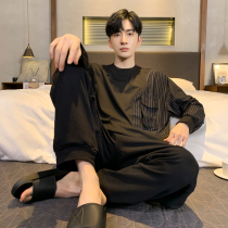2022 new pajamas mens spring and autumn autumn cotton four seasons striped homewear set men can wear outside
