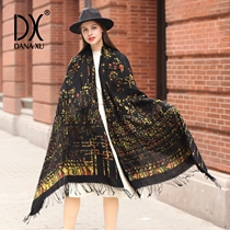 Wool scarf women winter shawl spring and autumn thin scarf shawl dual use warm black exterior top high end