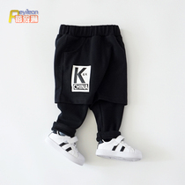 Boy baby early spring loaded with velvet big fart pants fake two pieces long pants spring autumn and winter baby boomer clothes Harun pants