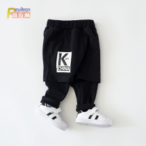 Boy baby early spring loaded with velvet big fart pants fake two pieces long pants spring autumn and winter baby boomer clothes Harun pants