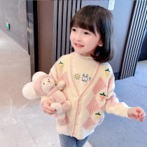 Girl Needles Jersey Spring Autumn Children 2022 New Ocean Gas Net Infrared Kit Baby Autumn Clothing Korea Sweater Cardiovert