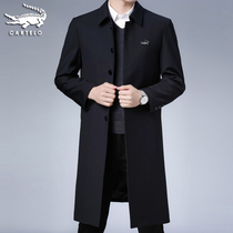 Crocodile mens long knee trench coat Spring and autumn business leisure dad coat middle-aged lapel tunic coat