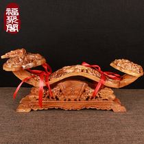 Authentic Feicheng peach wood stegosaurus phoenix ruyi town house entrance ornament base solid wood carving living room decoration crafts