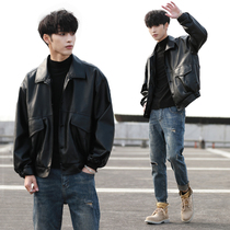 Leather leather clothing men Spring and Autumn Korean trend casual handsome loose pilot leather jacket mens motorcycle jacket