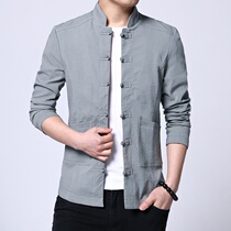 Chinese style Autumn New collar Tang jacket Mens Youth retro buckle slim tunic casual coat tide