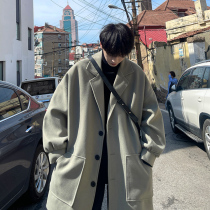 Long woolen coat mens autumn and winter New Hong Kong style loose Ruffian handsome woolen cloth trench coat trend fashion High Street coat