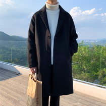 Long loose large size woolen coat men Korean trend warm coat autumn and winter new solid color Ruffian windbreaker