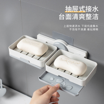 Rotating double-layer soap box wall-mounted single-layer drain soap box holder toilet non-perforated laundry soap storage box