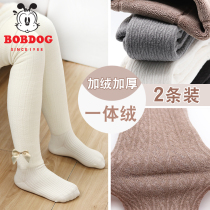 Girls leggings outside wear plus velvet thickened autumn and winter wearing foreign atmosphere one foot fat baby children pantyhose