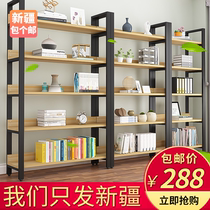 Xinjiang bookshelf floor steel wood shelf multi-layer iron living room bookcase shelf combination shelf storage shelf
