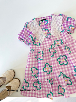 100 - 155 yards export Han Chunxia girl lace spliced to collar purple printed flower dress