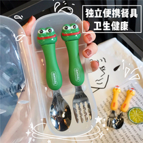Cute cartoon stainless steel fork spoon tableware two-piece set Female student Korean super cute travel portable set