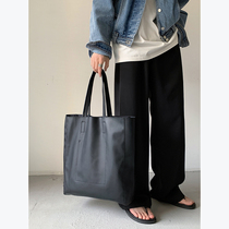 Minimalist ins style leather tote bag Korean version mens large-capacity handbag super soft PU leather hand bag shoulder bag