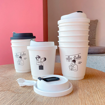 Inss hand-drawn disposable coffee cup with milk tea thickness anti-hot drink cup with packaging cup customization